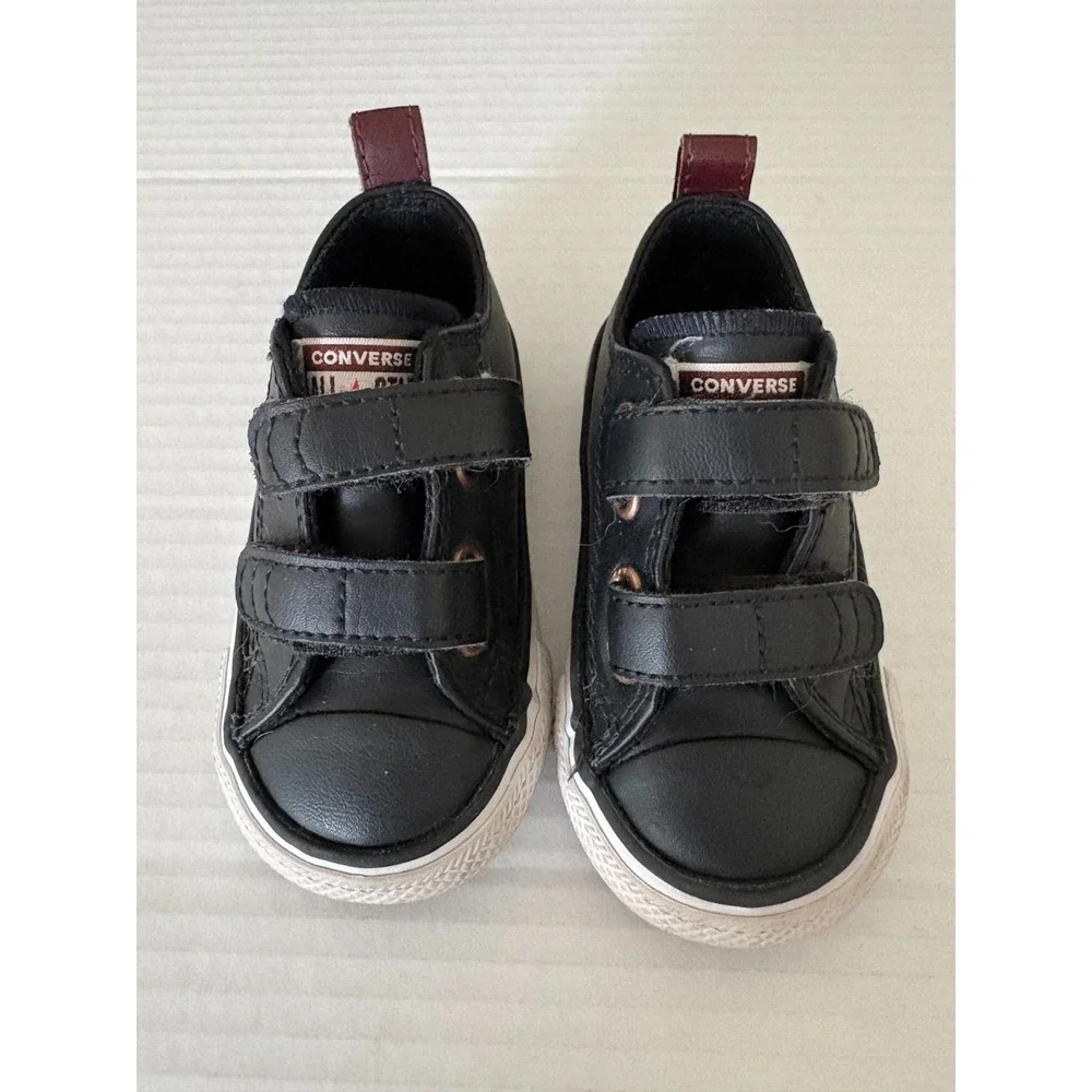 Converse All Star Infant Size 4 Black Double Strap Sneakers EUC Toddler
